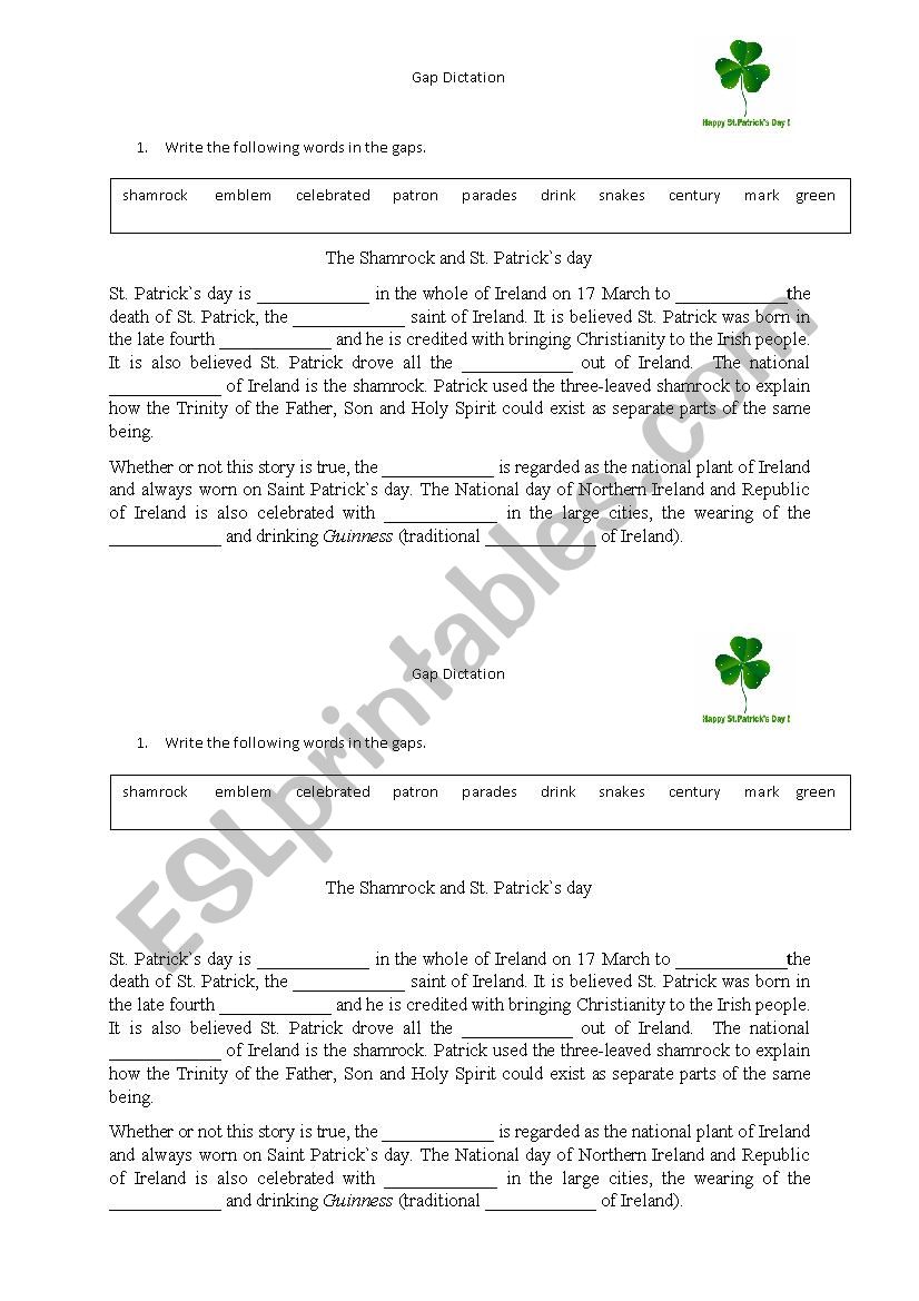 Saint Patrick`s day  worksheet